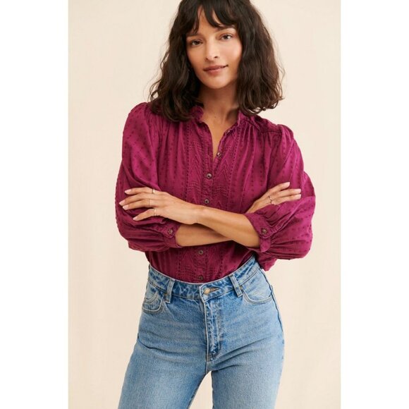 Anthropologie Tavi Embroidered Blouse Boho Bohemian Peasant Cottagecore Prairie - Picture 4 of 14